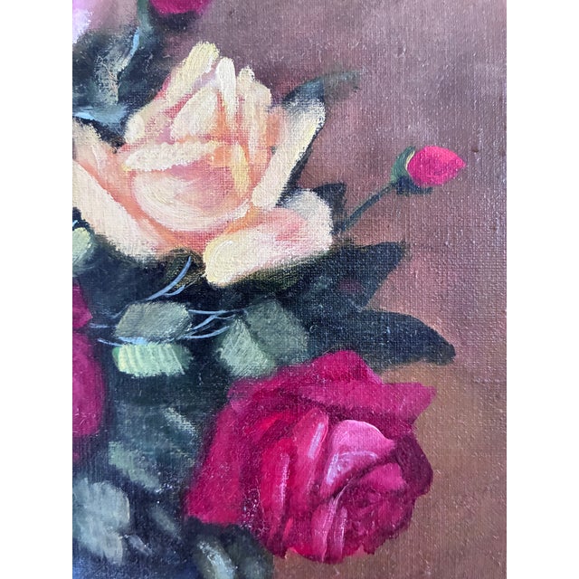 Vintage Original Floral Rose Oil Painting, Signed Flower Art For Sale - Image 11 of 12