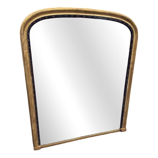 Antique English Carved Wood and Gesso Arched Top Gilt Overmantle Mirror For Sale