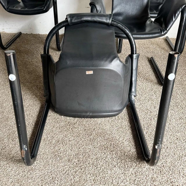 1970s 1970s Black Vinyl on Black Metal Zermatt Tubular Sling Chairs Vecta For Sale - Image 5 of 10