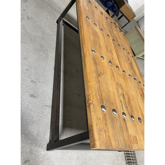 Industrial Barn Door & Metal Base Made into a Coffee Table, 21st Century For Sale In Savannah - Image 6 of 6