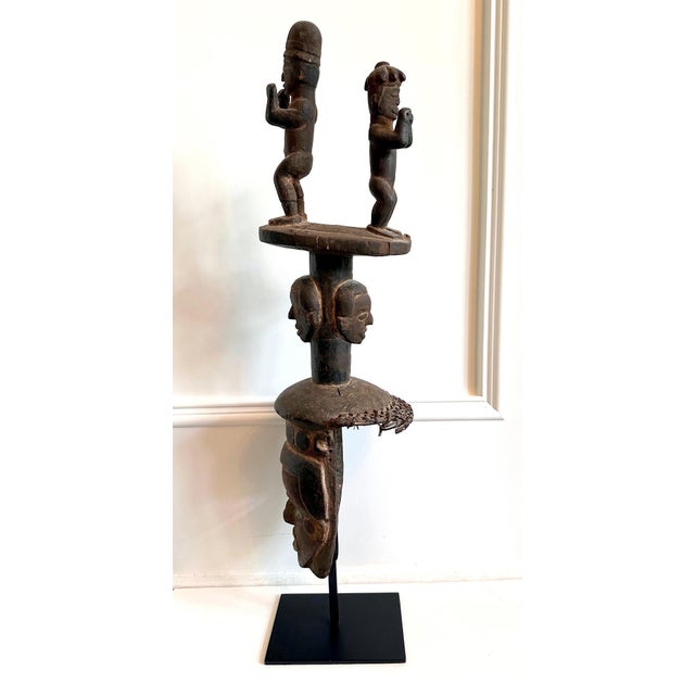 Tribal Tall African Ibibio Head Mask with Polychrome Nigeria Provenance For Sale - Image 3 of 15
