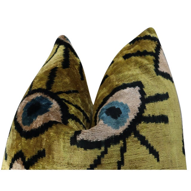 Textile Contemporary Handmade Velvet Evil Eye Good Luck Throw Pillow & Down Feather Insert For Sale - Image 7 of 10