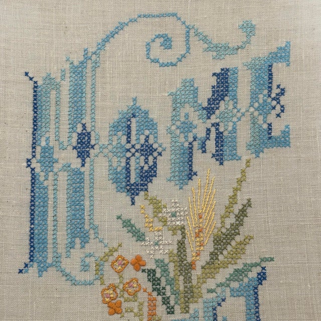 1980s Vintage Home Sweet Home Hand Embroidered Sampler Floral Needlework For Sale - Image 5 of 8