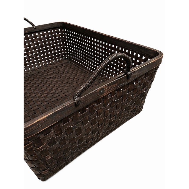 Contemporary Vintage Dark Woven Rattan Nesting Basket Set – 3 Piece Rectangular Storage Baskets For Sale - Image 3 of 7
