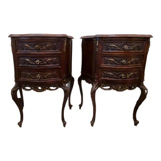 Early 20th Century Antique Carved Gilded Mahogany Night Stands - a Pair For Sale