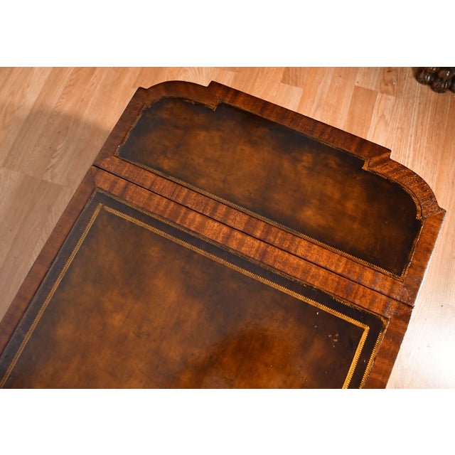 1930s Weiman English Regency Flame Mahogany Inlay Leather Top Drop Leaf Coffee Table For Sale - Image 17 of 18