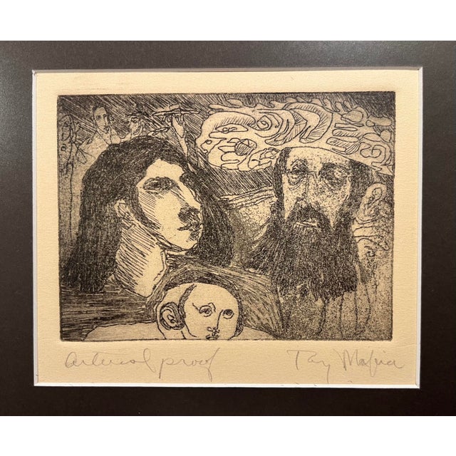 Circa 1960s Vintage Jewish-Themed Etching by Tony Mafia — Signed Artist Proof Offered is a beautiful and unusual Jewish-...