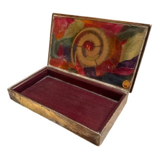 Emplumado Azteca Safe Keep Box Los Castillo Silver-Plated Mid-Century Mod For Sale
