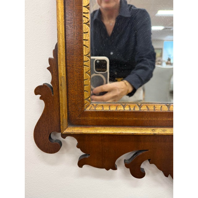 Wood Federal Chippendale Style Mahogany and Gilt Urn Wall Mirror For Sale - Image 7 of 7