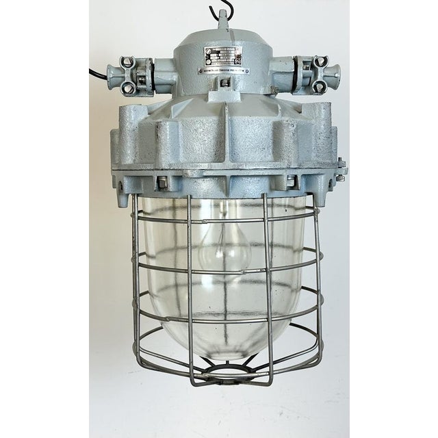 Large Industrial Grey Bunker Light with Iron Cage from Elektrosvit, 1970s For Sale - Image 9 of 18
