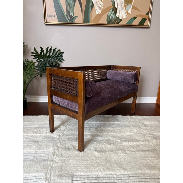1950s Vintage Mid-Century Modern Cane Back Bench For Sale - Image 10 of 12
