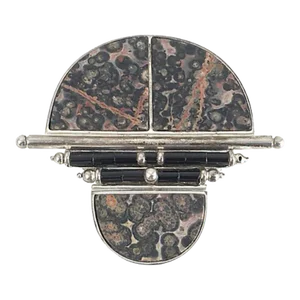 Modernist Naturalistic Stone and Onyx Sterling Silver Brooch