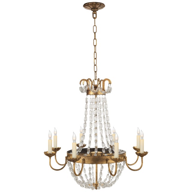Chapman & Myers for Visual Comfort Signature Paris Flea Market Medium Chandelier in Gilded Iron & Seeded Glass For Sale