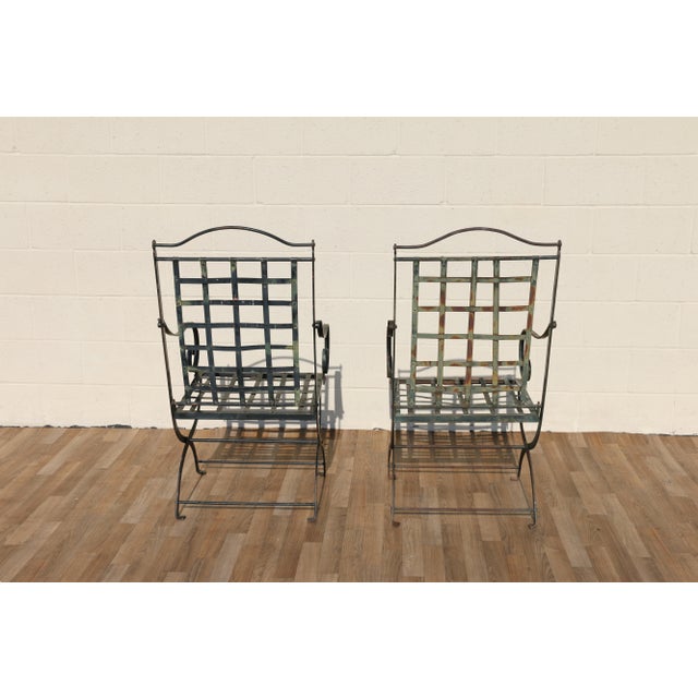 Vintage Pair of 1970s Hervé Baume French Wrought Iron Folding Patio Chairs With Rustic Patina | Outdoor Garden Armchairs For Sale - Image 11 of 18