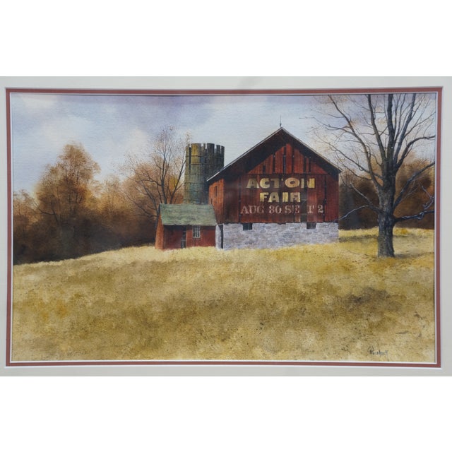 Thomas Puschock November Afternoon Action Fair Barn Watercolor Painting 23" For Sale - Image 6 of 12