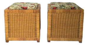 Wicker Stools Benches, Pair