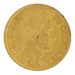 Gold Coin in 10 Colombian Pesos, 1919 For Sale
