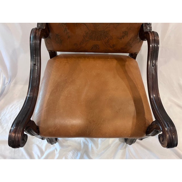 20th Century Louis XIII Style Tooled Leather Os De Mouton Armchair For Sale - Image 13 of 14