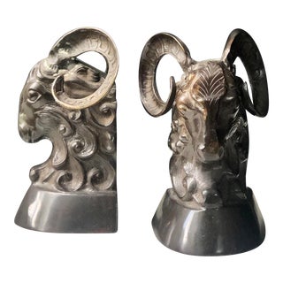 20th Century Hand-Crafted Bronze Ram Bookends - a Pair For Sale