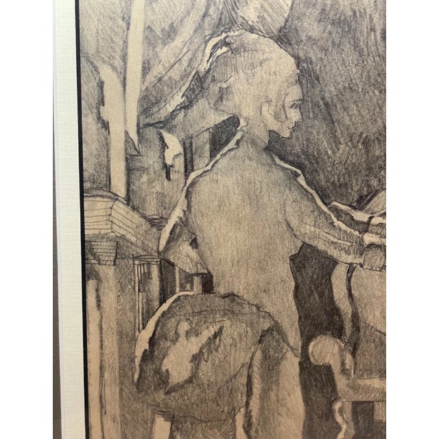 Share Vintage 1970 Original S Stirling Stylized Pencil Man Woman Couple Drawing Sketch For Sale - Image 9 of 12