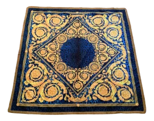Custom Made Atelier Versace Blue Gold Baroque Velvet Throw