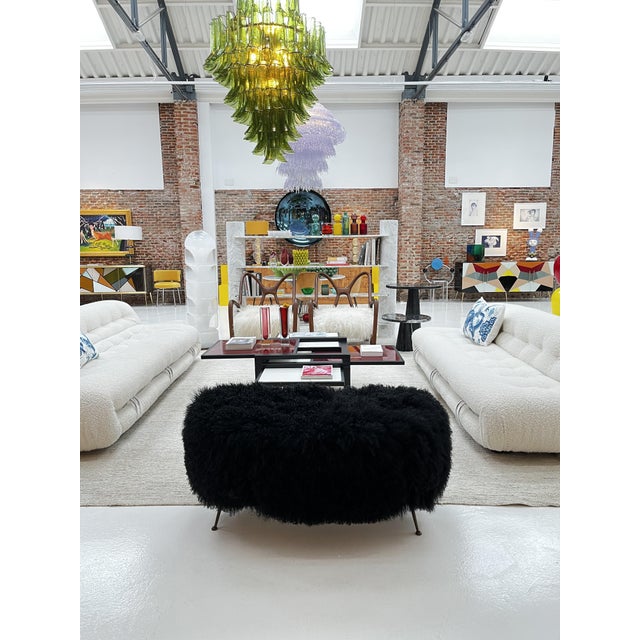 Black Mid-Century Modern Italian Wooden and Goat Fur Bench, 1960s For Sale - Image 8 of 9