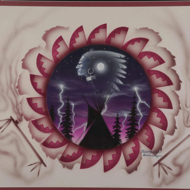 This Framed Signed Robert Redbird Jr. (b. 1964) Mixed Media Print is a mesmerizing work that blends symbolism,...