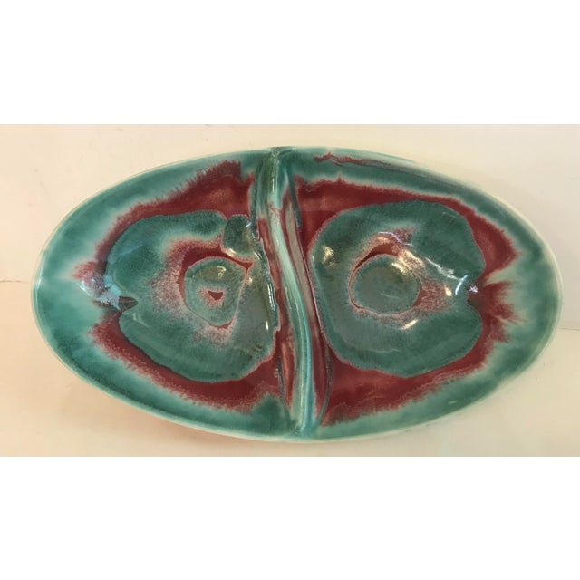 Vintage Signed Dryden Ceramic Drip Glaze Divided Dish For Sale In Dallas - Image 6 of 8