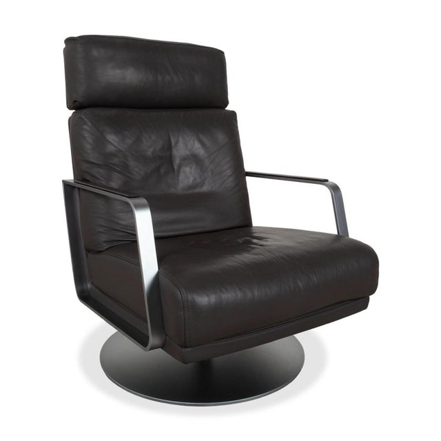Set of Armchair and Ottoman in Black Leather from Rolf Benz For Sale - Image 4 of 18