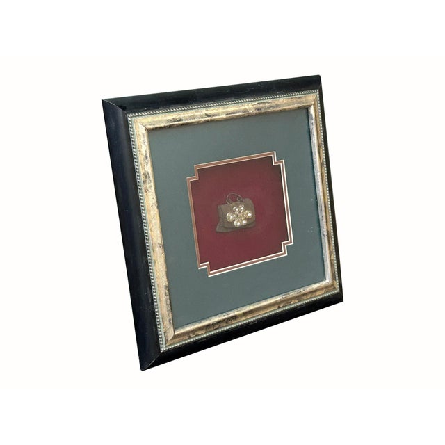 Asian Antique Vintage Oriental Flint Pouch Infinite Knot Display With Frame Wall Art For Sale - Image 3 of 9