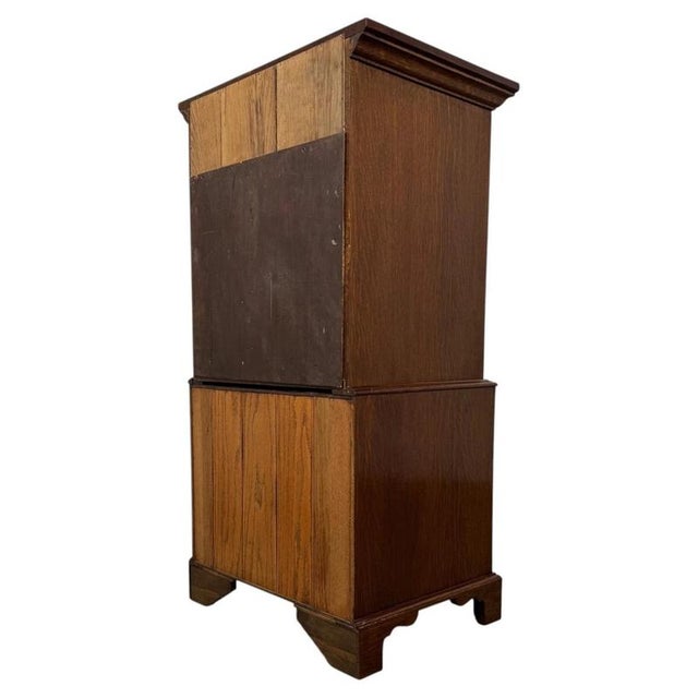 Antique English Oak Chest-on-Chest Tallboy with Brass Handles For Sale - Image 9 of 14