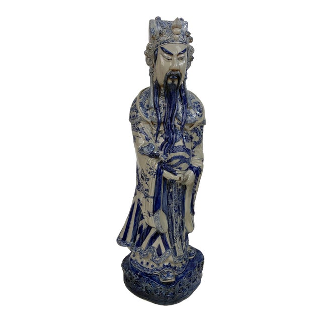 Large Blue and White Immortal Statue For Sale