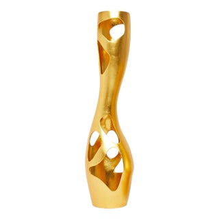 Tall Bronze Gold Leaf Vase by Reda Amalou Design For Sale