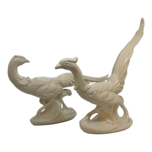 Mid Century Blanc De Chine Porcelain Peacocks a Pair