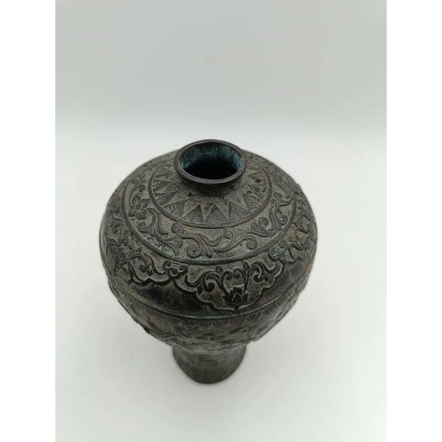 Metal Antique Chinese Bronze Vase For Sale - Image 7 of 13