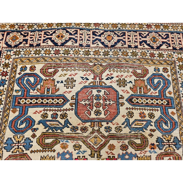 Vintage Caucasian Kilim Rug, Handwoven Wool, Geometric Stripes, Blue & Ivory, 6' x 8' For Sale - Image 14 of 18