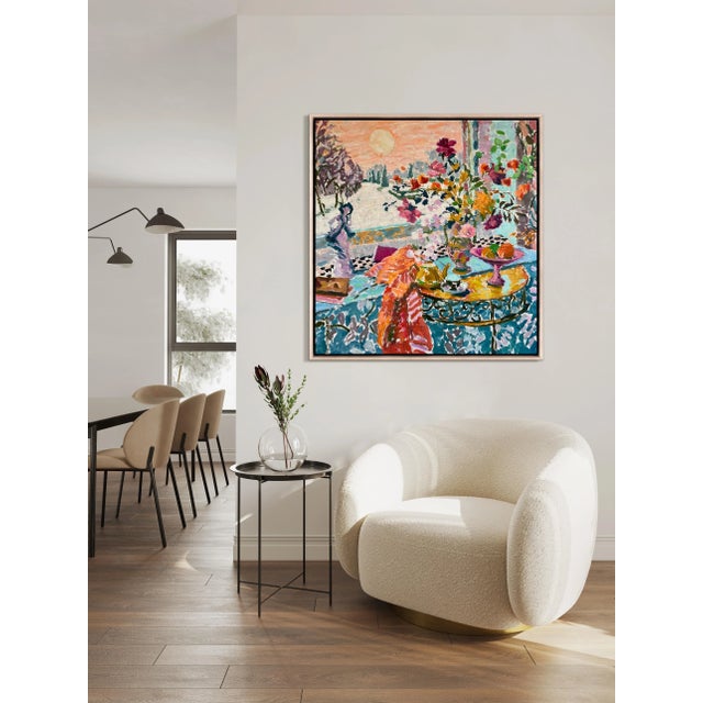 French Country The Window in Winter by Hugo Grenville in Maple Frame, Art Print on Canvas For Sale - Image 3 of 4