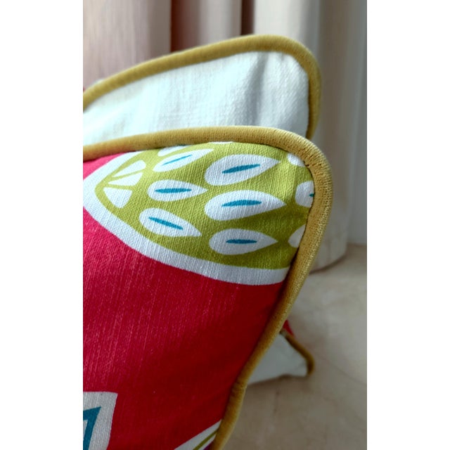 Vibrant Cottagecore Charm: Hana Chess in Ruby + Romo Miro in Beijing Blue + Down-Feather Filled Pillows = a Set of 4 For Sale - Image 17 of 17