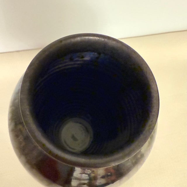 Edgecomb Potters Maine Blue and Black Drip Glaze Lidded Urn Form Jar For Sale In Raleigh - Image 6 of 9