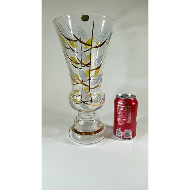 Hollywood Regency Vintage Bohemia Crystal Vase With Frosted Gold and Silver Leaf Pattern For Sale - Image 3 of 8