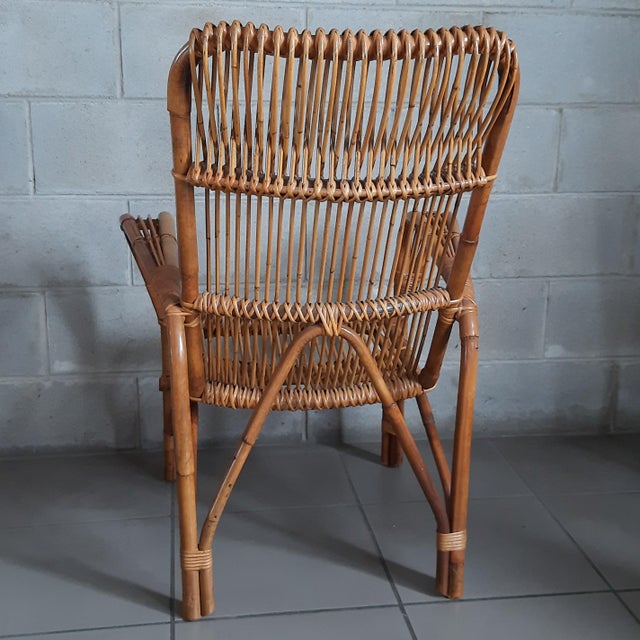 Vintage Italian Rattan and Curved Bamboo Armchair, 1960 For Sale - Image 3 of 14