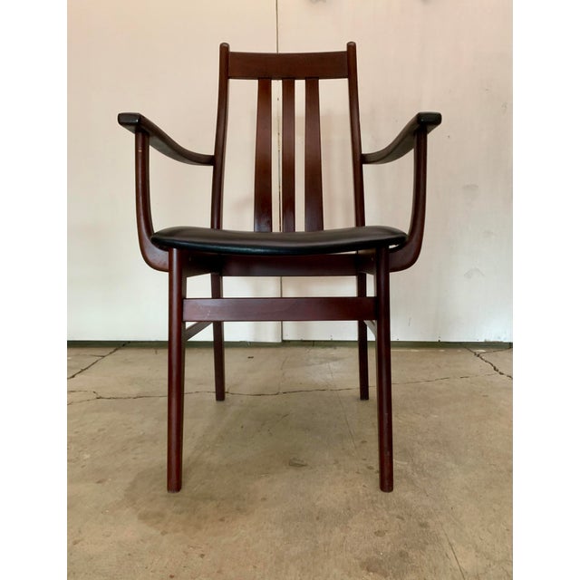 1960s A Danish Pair of High-Backed Dining Table Chairs With Armrests For Sale - Image 4 of 18