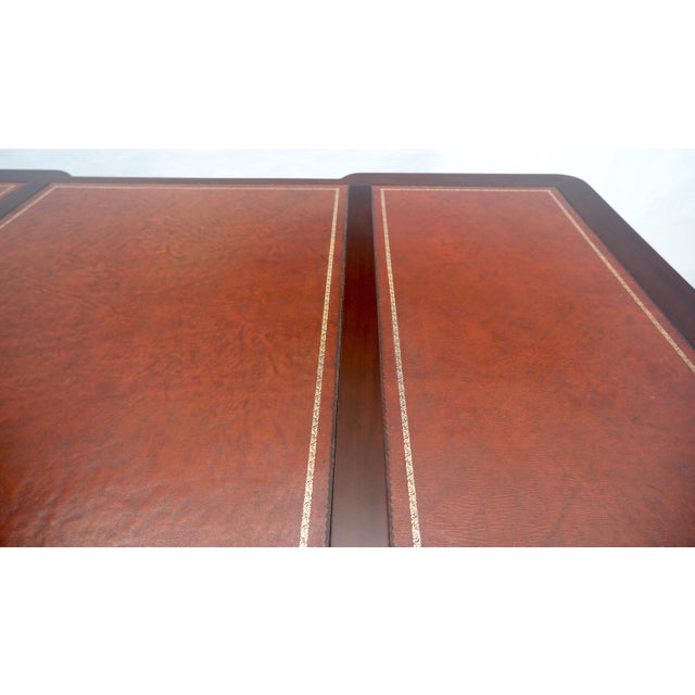 Large Double Pedestal Embossed Leather Top Mahogany Partners Desk MINT For Sale - Image 14 of 14