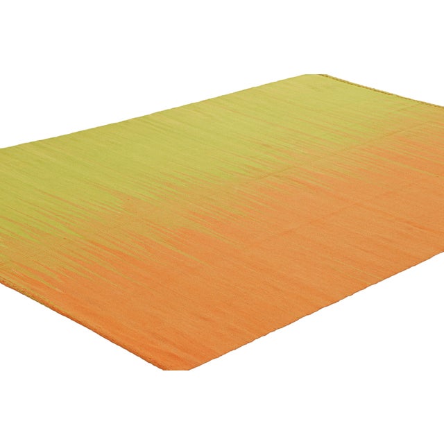 Rug & Kilim Rug & Kilim’s Contemporary Kilim in Yellow & Orange Stripes & Geometric Patterns For Sale - Image 4 of 7