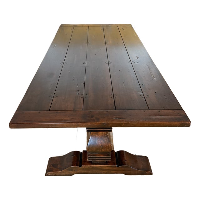 Wide Plank Trestle Dining Table For Sale