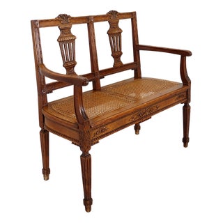 Neoclassical Style Bench with Backrest Carved with Lyres, 20th Century For Sale