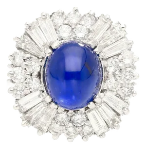 6 Carat Royal Blue No Heat Burma Star-Sapphire and Diamond Halo Ring in Platinum
