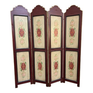 Italian Neoclassical Hand Painted Wood Four Panel Screen, 1950s For Sale