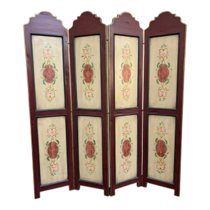 Italian Neoclassical Hand Painted Wood Four Panel Screen, 1950s