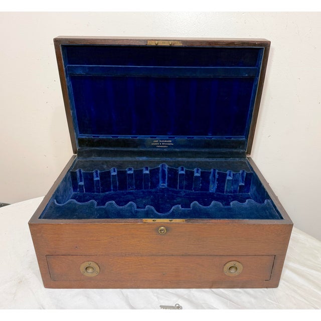 Large Antique J Wanamaker 1800's Wood Brass Flatware Silverware Box Display Case For Sale - Image 10 of 14